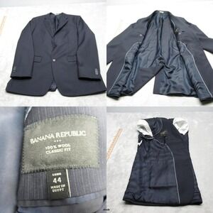 Banana Republic Wool Blazer Mens 44 Long Blue Pinstripe Classic Fit 2 Button‎